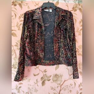 Chico's SIZE- 0 ,Multicolor Velvet Paisley Open Front Blazer.